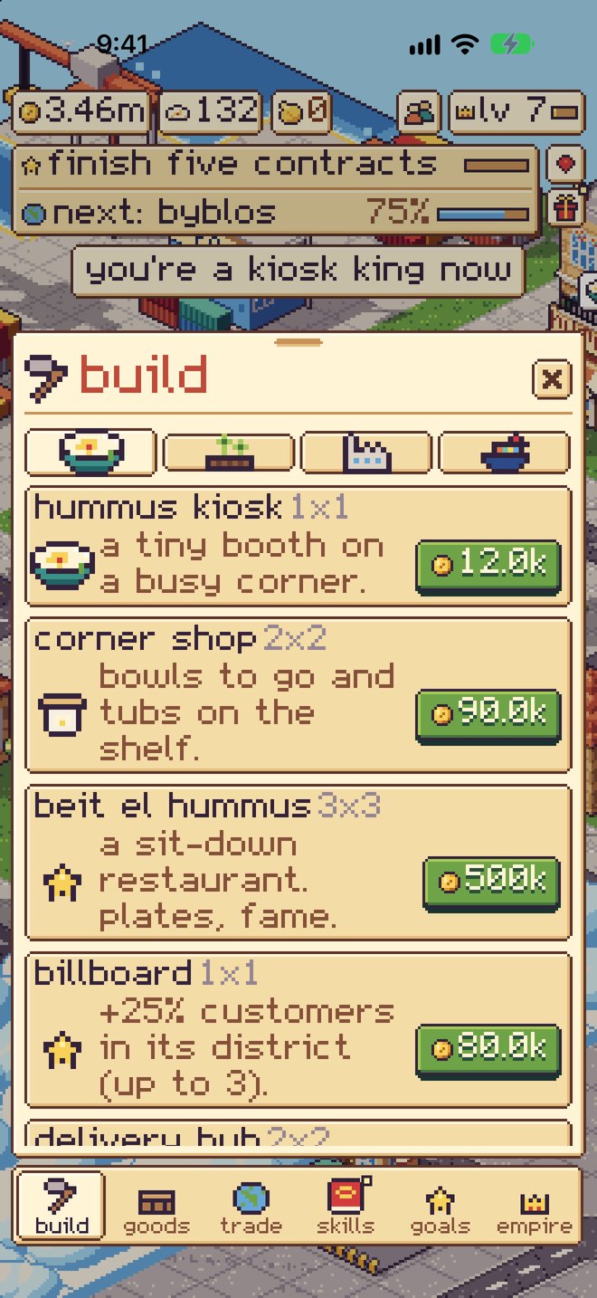 The build sheet open over the city